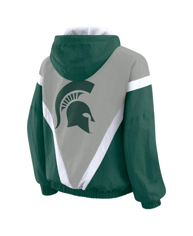Women's Green/Gray Michigan State Spartans Color Block Full-Zip Hoodie Windbreaker Jacket