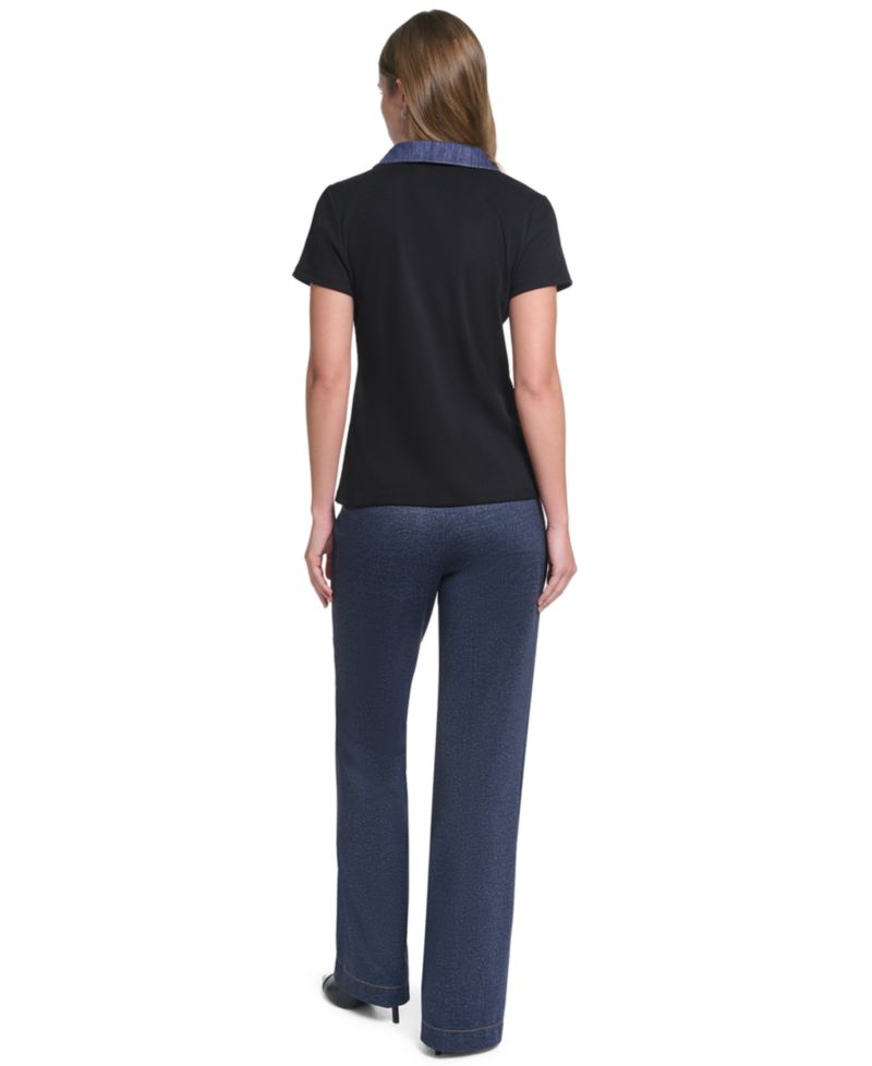 Petite Collared Short-Sleeve Pull-On Top