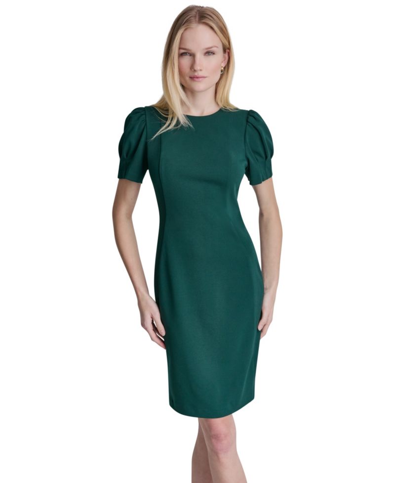 Women's Puff-Sleeve Crewneck Sheath Dress