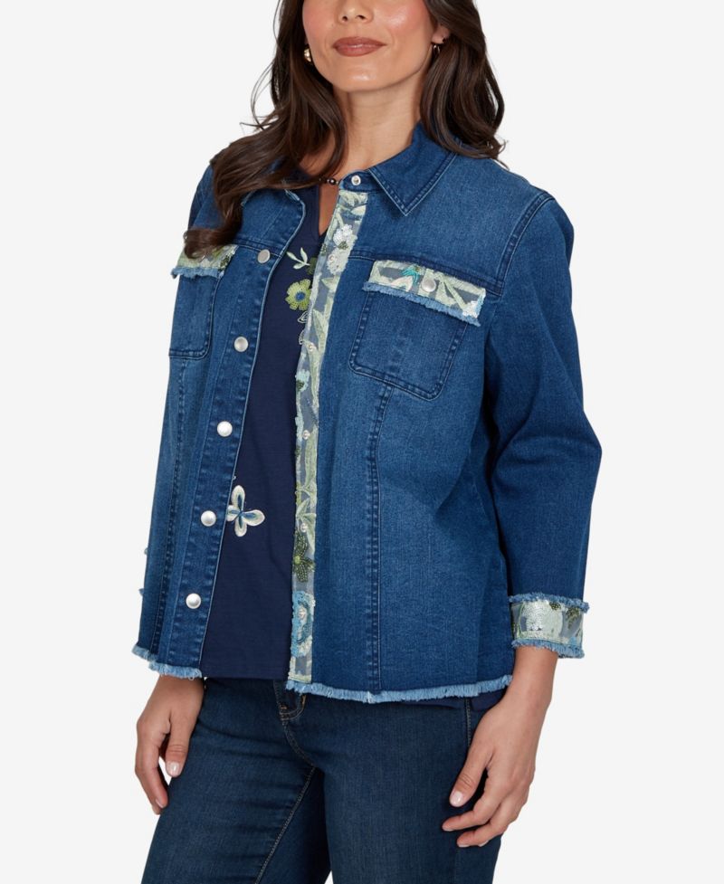 Petite Sequin Embellished Stretch Denim Jacket