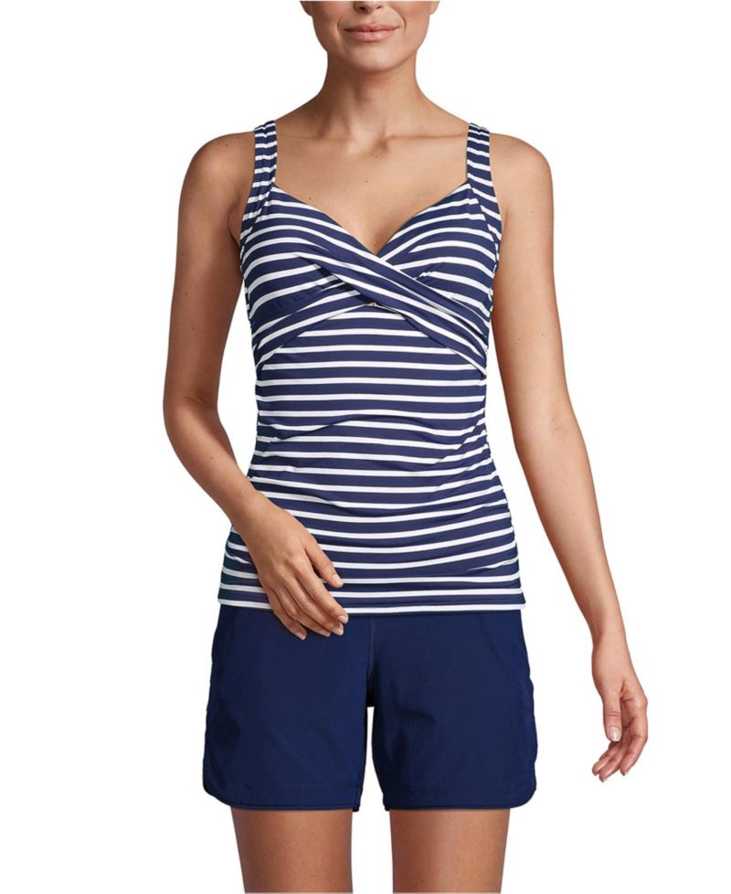 Women's V-Neck Wrap Underwire Tankini Swimsuit Top Adjustable Straps