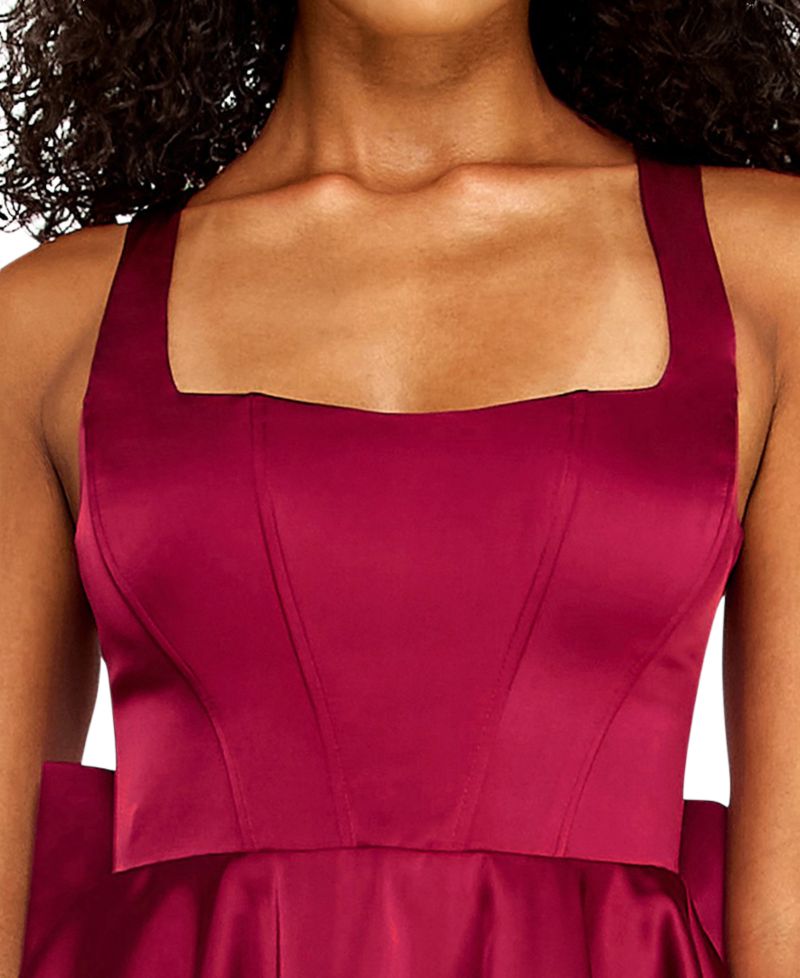 Juniors' Square-Neck Corset-Bodice Back-Bow Mini Dress