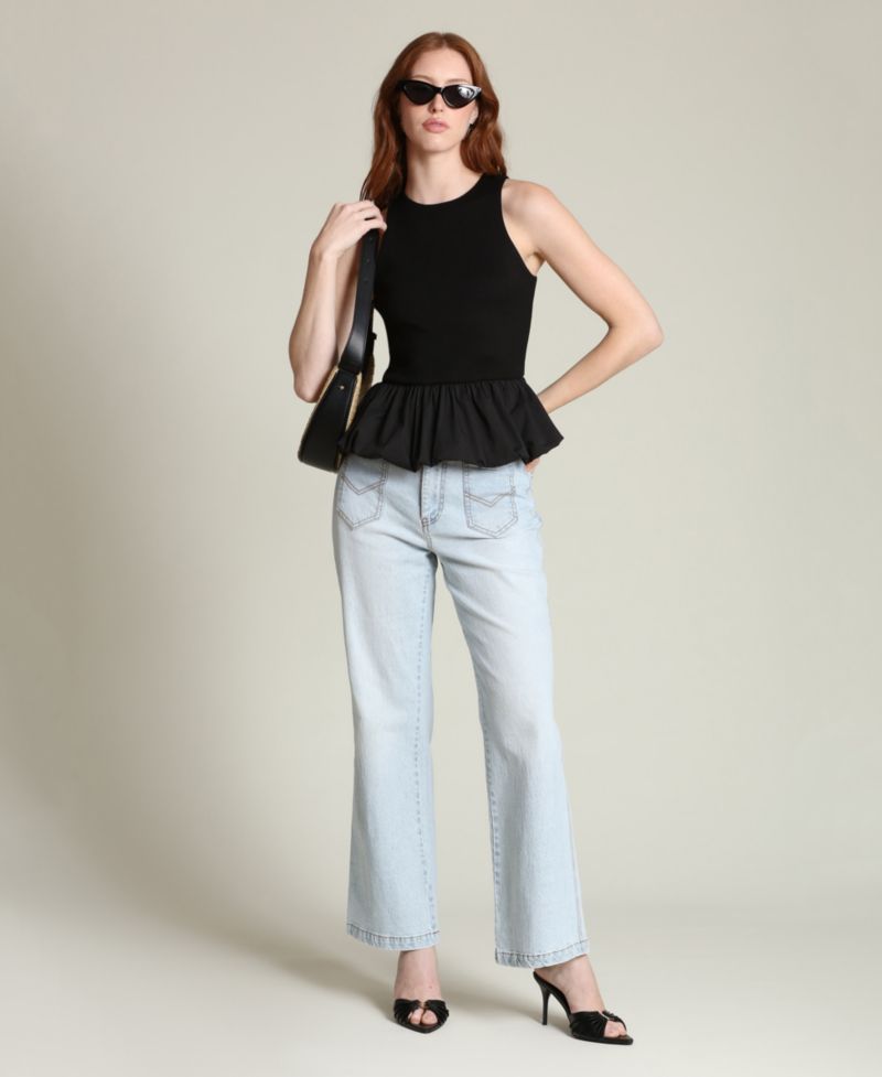 Women's Peplum Crew Neck Tank Top