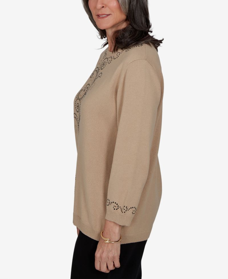 Women's Travel Advisory Beaded Scroll Embellished Sweater