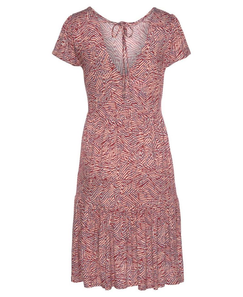 Women's Viscose Printed Back Cut Out A-Line V-Neck Short Dress