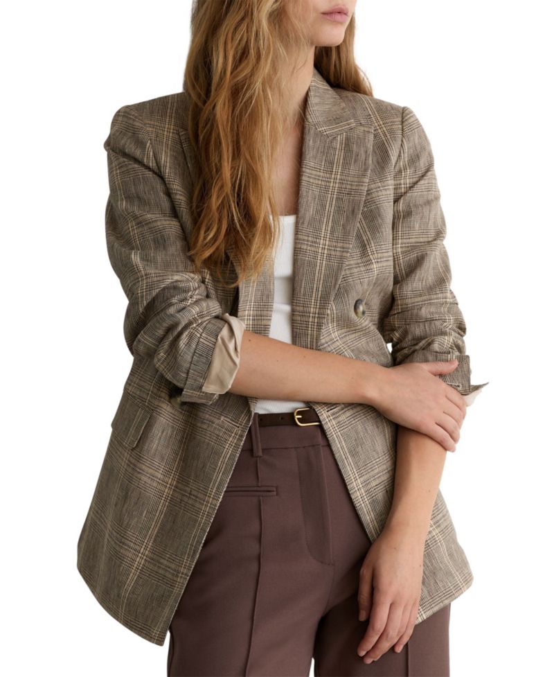 Petite Sybil Double-Breasted Plaid Blazer