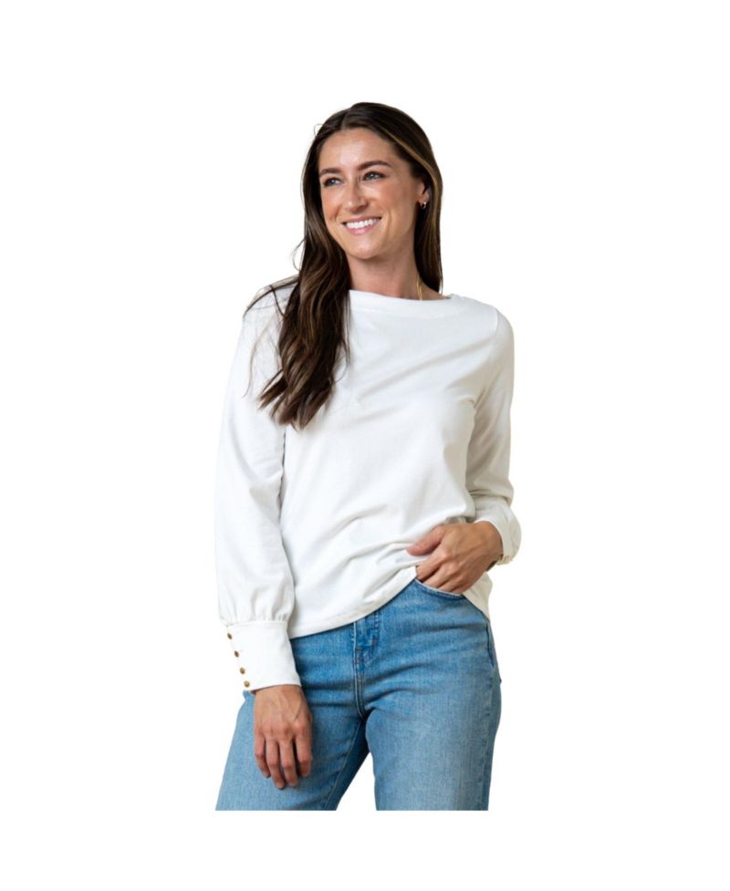 Women's Hope and Henry Organic Bellow Sleeve Knit Top with Button Cuffs