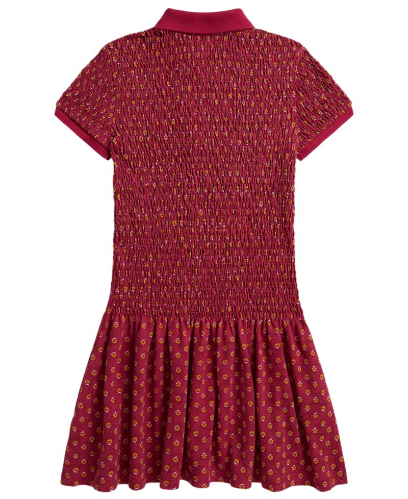 Girls' 7-16 Floral Smocked Stretch Mesh Polo Dress