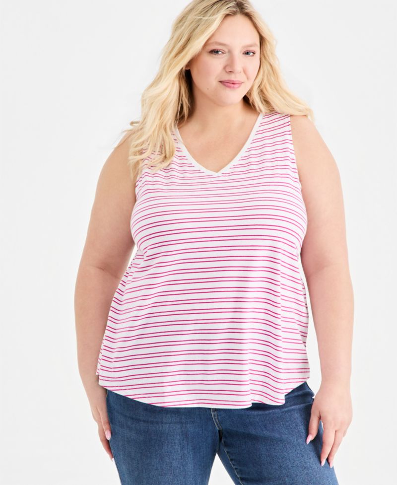 Plus Size Printed V-Neck Tank Top