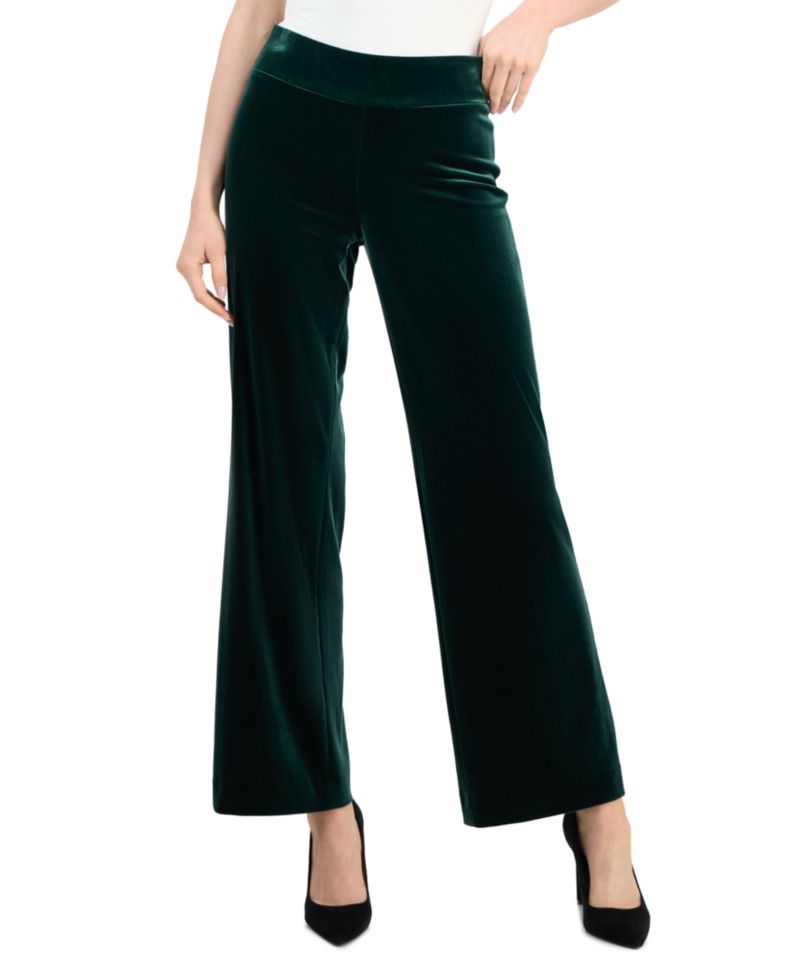 Petite High-Rise Pull-On Wide-Leg Velvet Pants