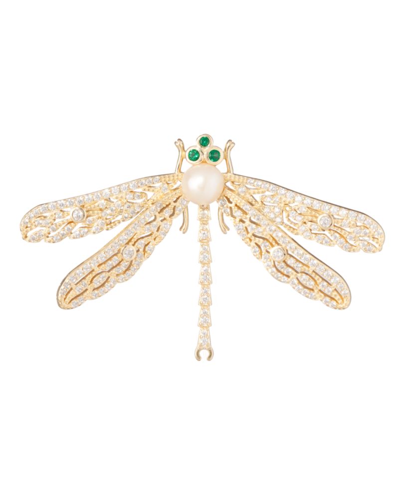 Cultured Freshwater Pearl (5-5.5mm) & Cubic Zirconia Pin Brooch in 18k Yellow Gold Over Sterling Silver