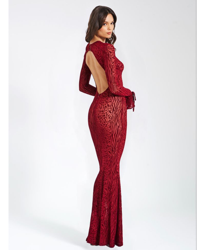 Women Waylynn Burnout Velvet Detail Mesh Backless Maxi Dress