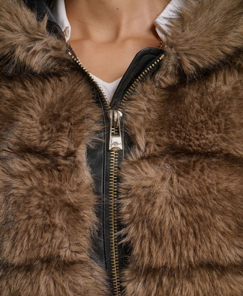 Women's Hooded Faux Fur Bomber Jacket