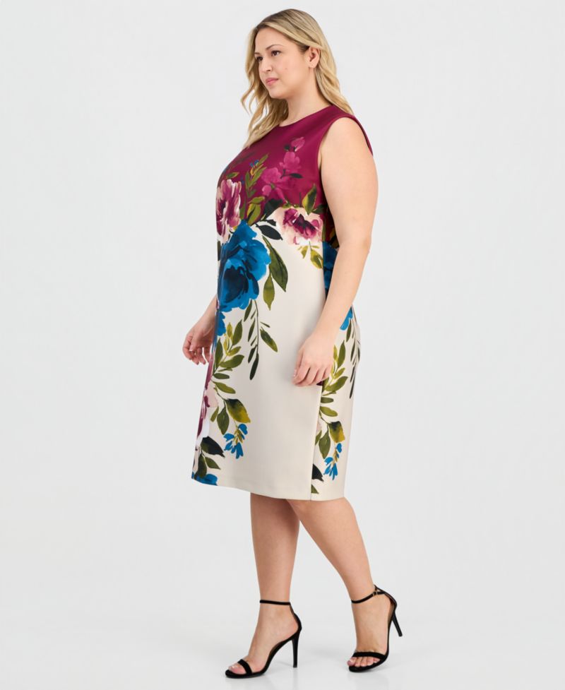 Plus-Size Printed Scuba Sheath Dress