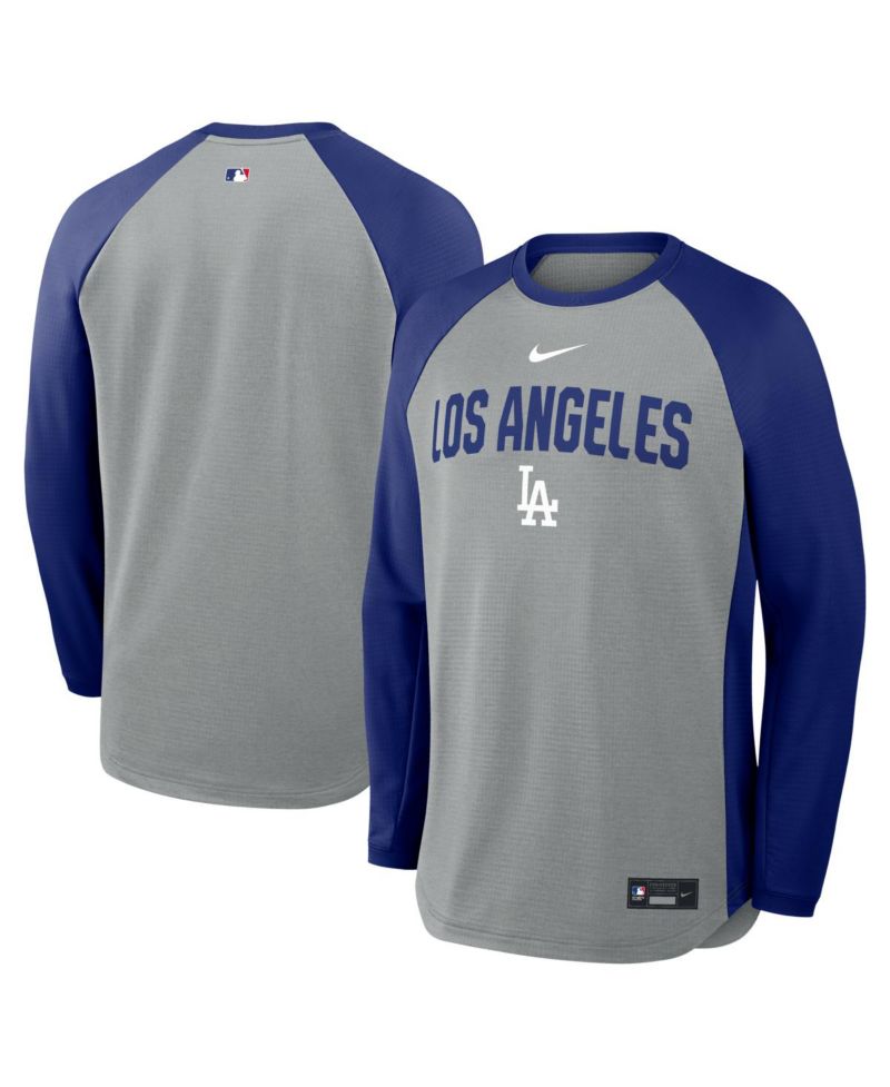 Men's Heather Charcoal Los Angeles Dodgers Authentic Collection Raglan Dri-FIT Sweatshirt