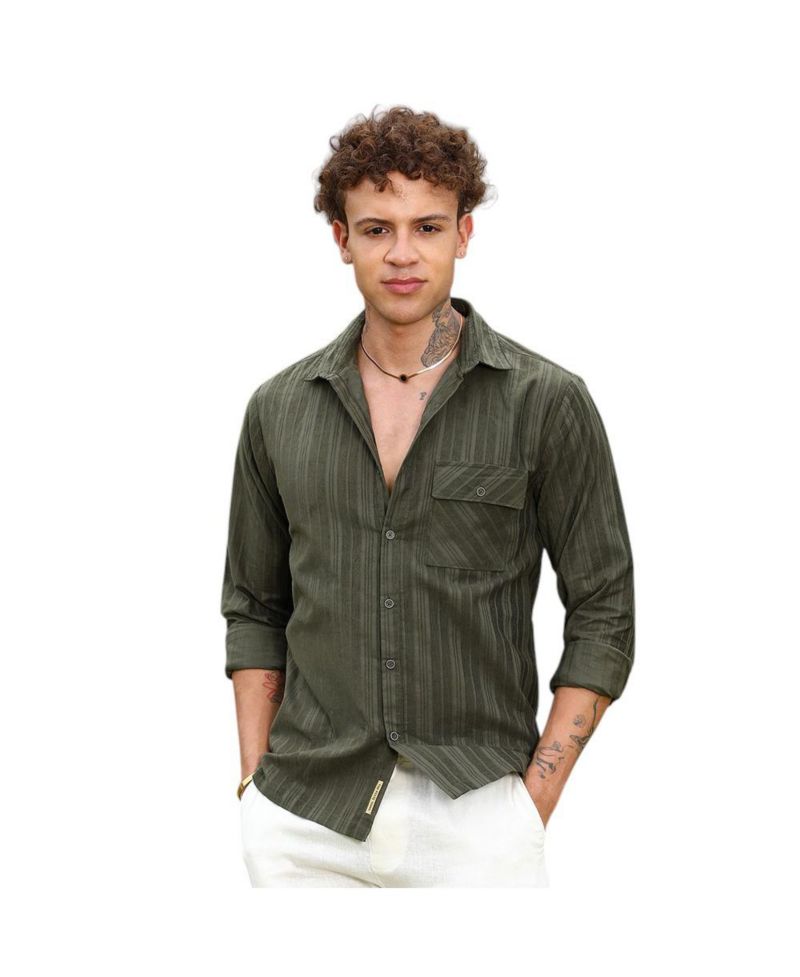 Men's Fern Green Multitrack-Striped Shirt