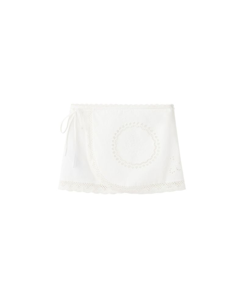 Women's Openwork-Embroidery Mini Low-Waist Cotton Skirt