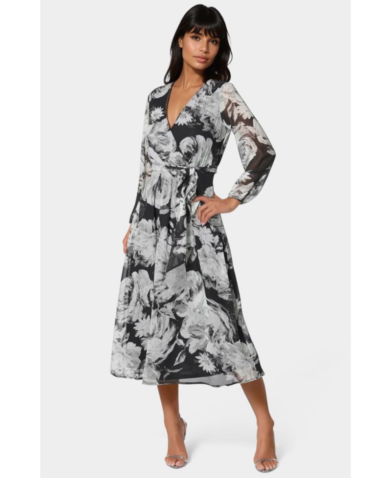 Women's Print Wrap Midi Dress