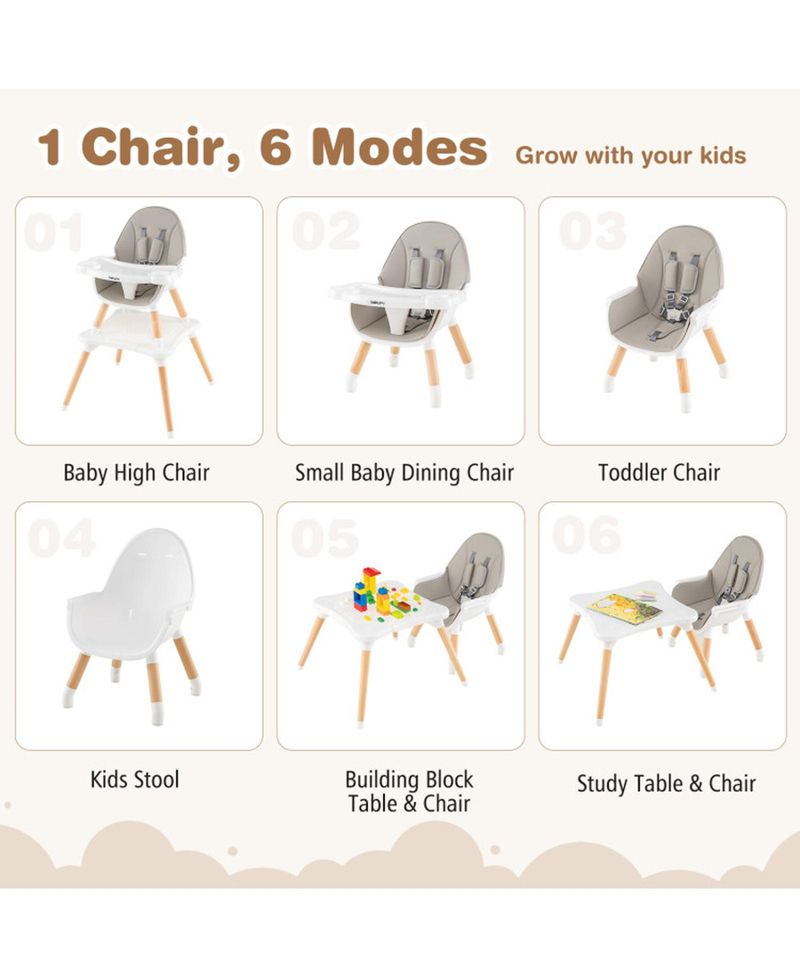 Toddler 6-in-1 Convertible Wooden High Chair
