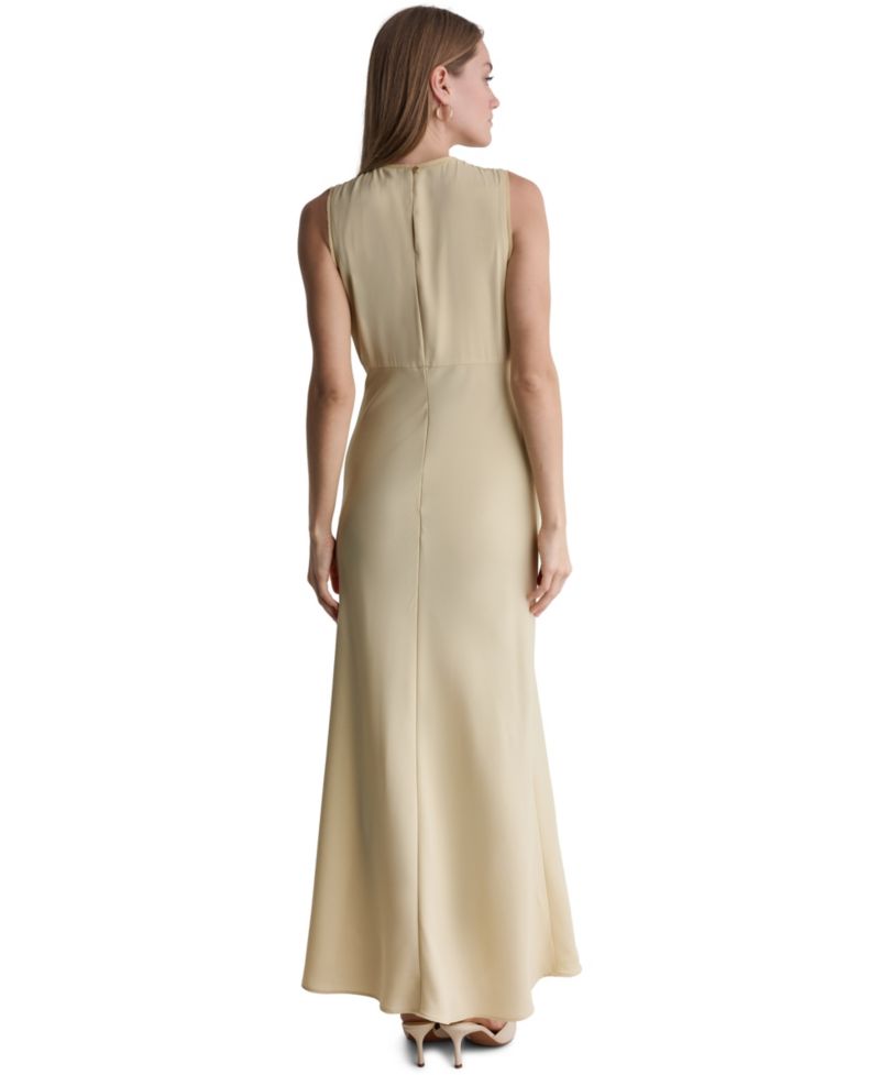 Women's Lace-Trim Empire-Waist Crewneck Sleeveless Maxi Dress