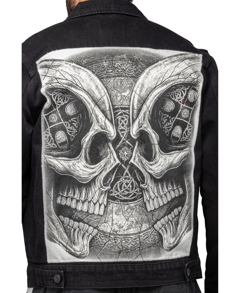 XRAY Men's Rhine Stone Graphic Back Denim Trucker Jacket