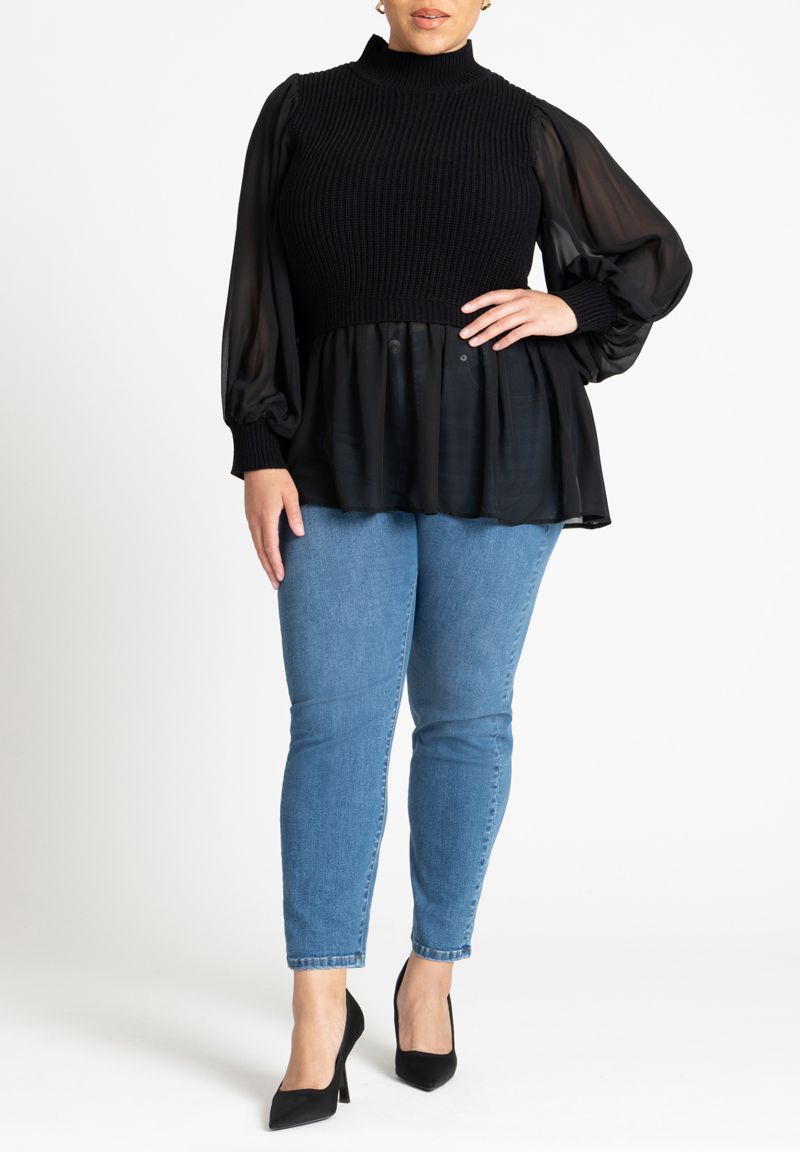 Women's Twofer Sweater With Chiffon