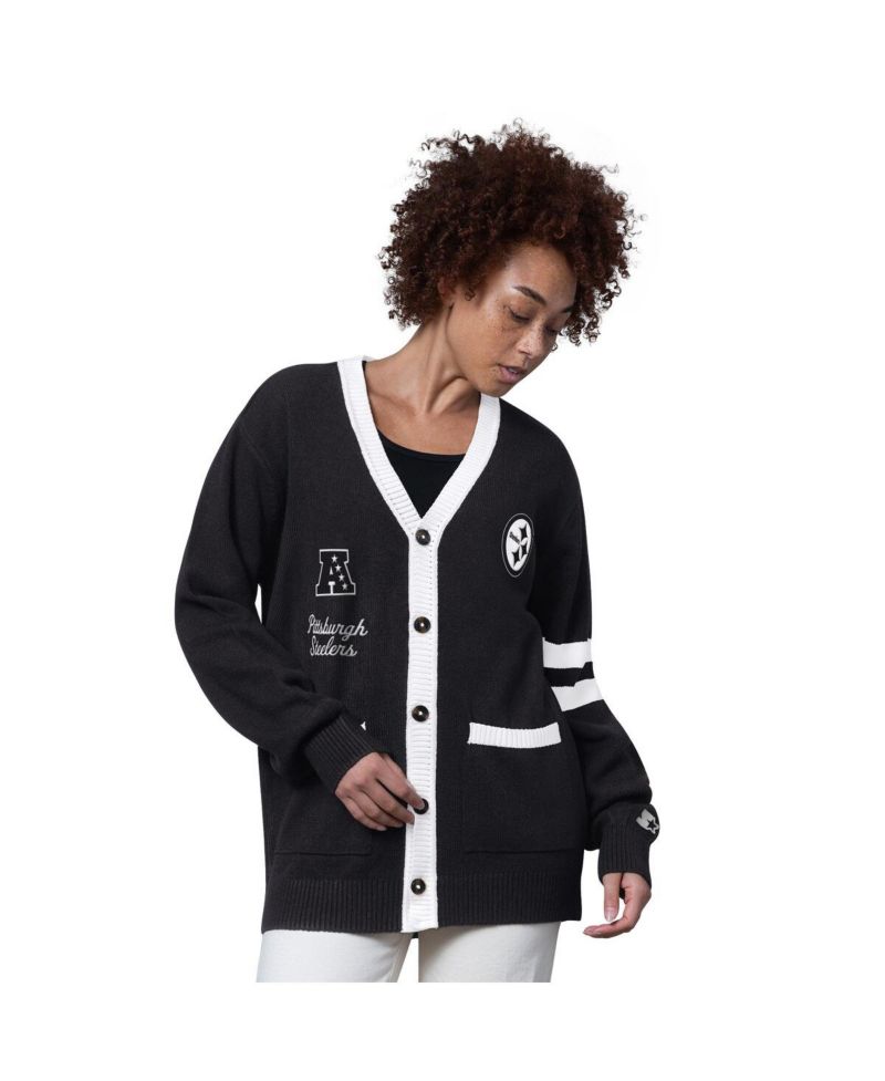 Women's Black Pittsburgh Steelers Back Shot Button-Up Cardigan Sweater