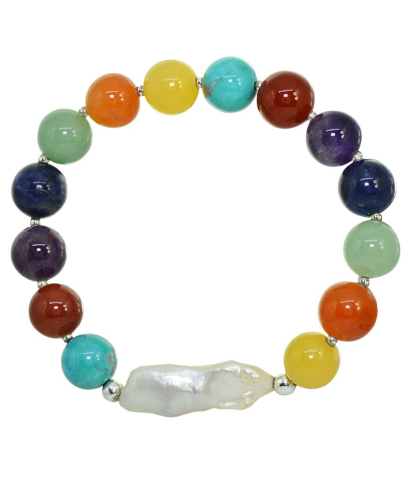 Genuine Stone Bead Biwa Pearl Stretch Bracelet