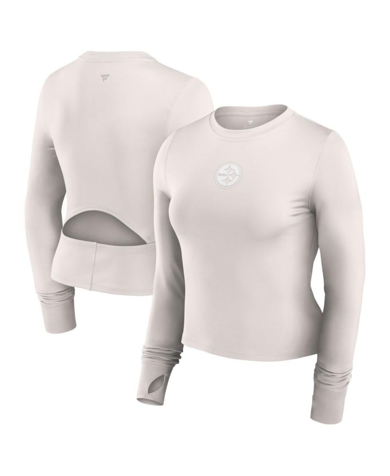 Women's White Pittsburgh Steelers Studio Fitted Long Sleeve Gym Top