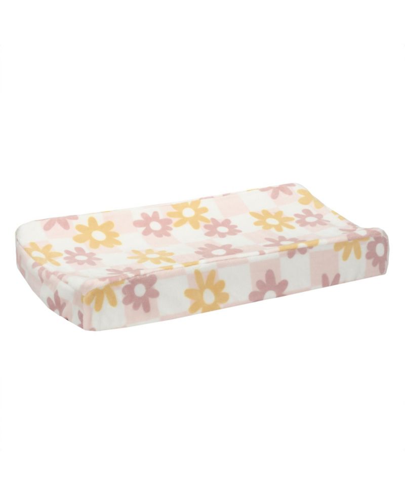 Lambs and Ivy Daisy Dreams Pink/White Checkered Soft Luxury Changing Pad Cover