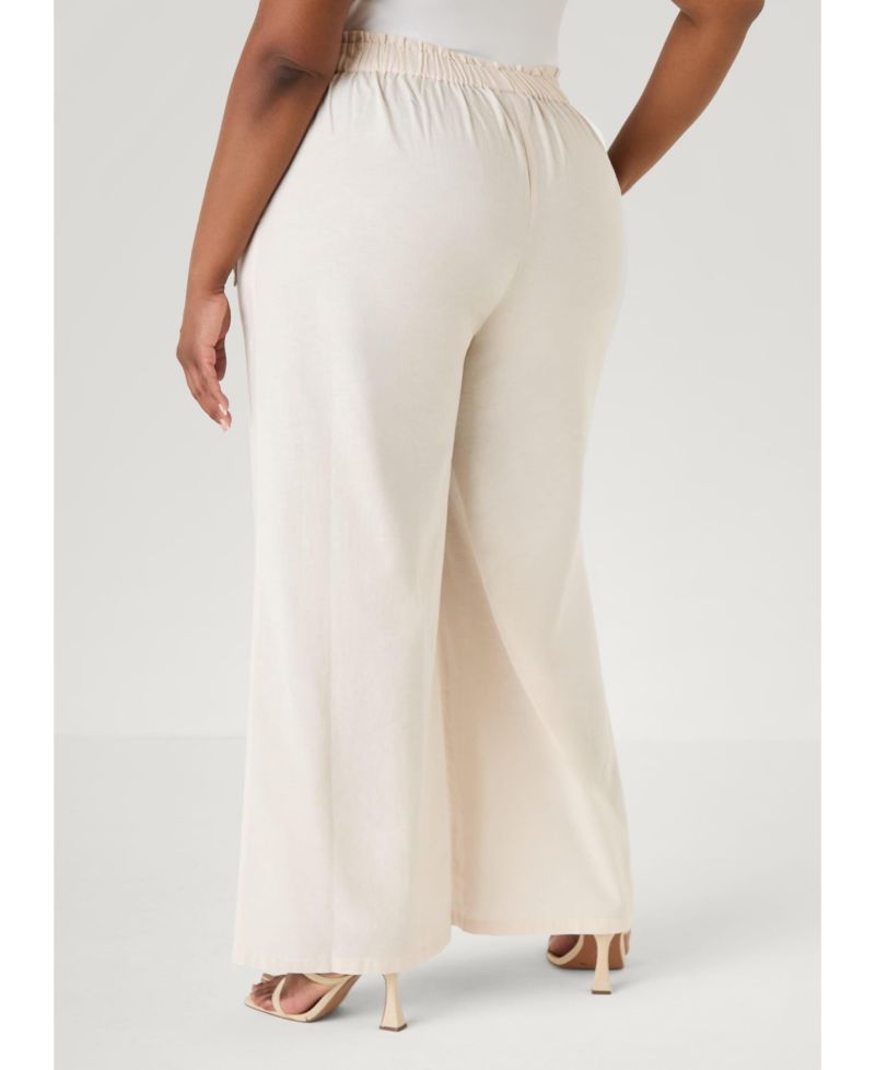 Women's Wide-Leg Pull-On Button-Detailed Cotton-Blend Pants