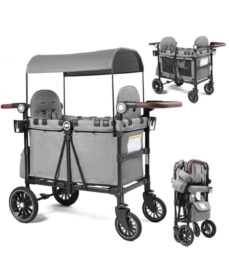 Baby All-Terrain Wagon Stroller for Two with Canopy, Snack Tray and Shock-Absorbing Wheels