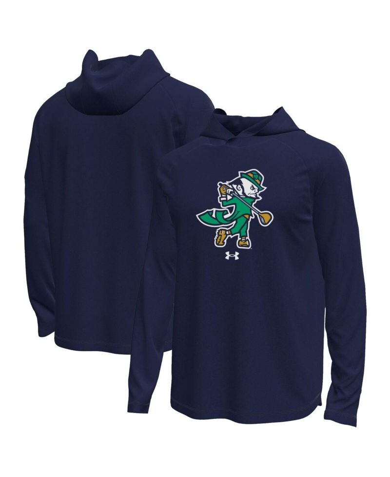 Men's Navy Notre Dame Fighting Irish Golf Leprechaun Tech Stretch Long Sleeve Hooded T-Shirt