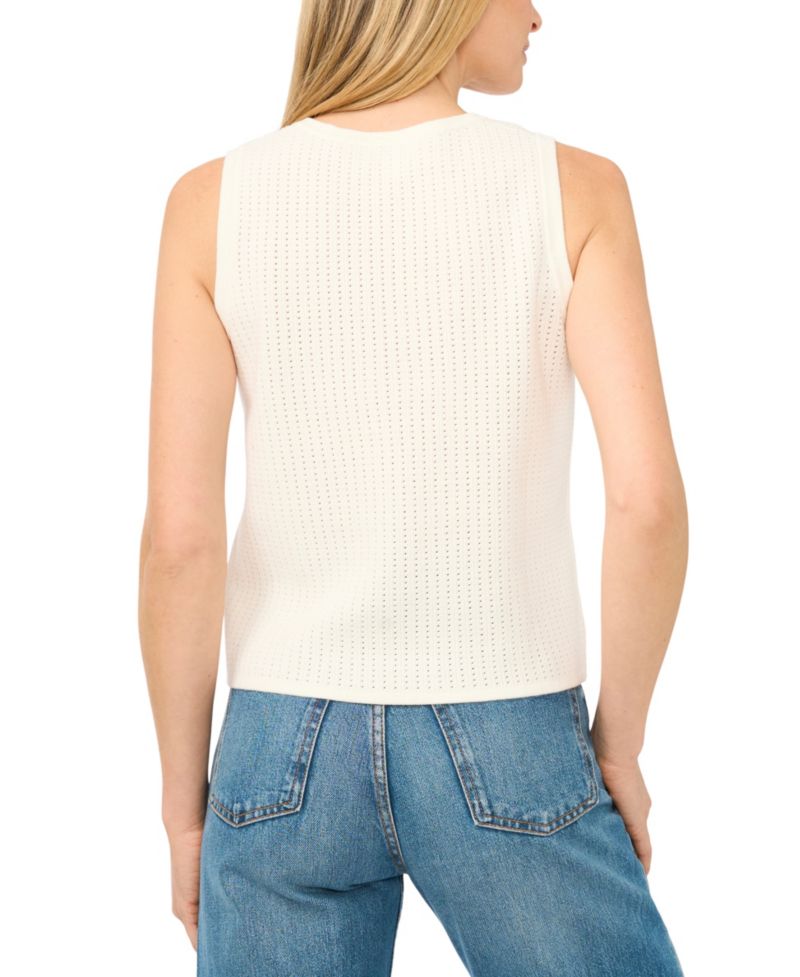 Women's Pointelle Sleeveless Button-Up Cotton Tank Top