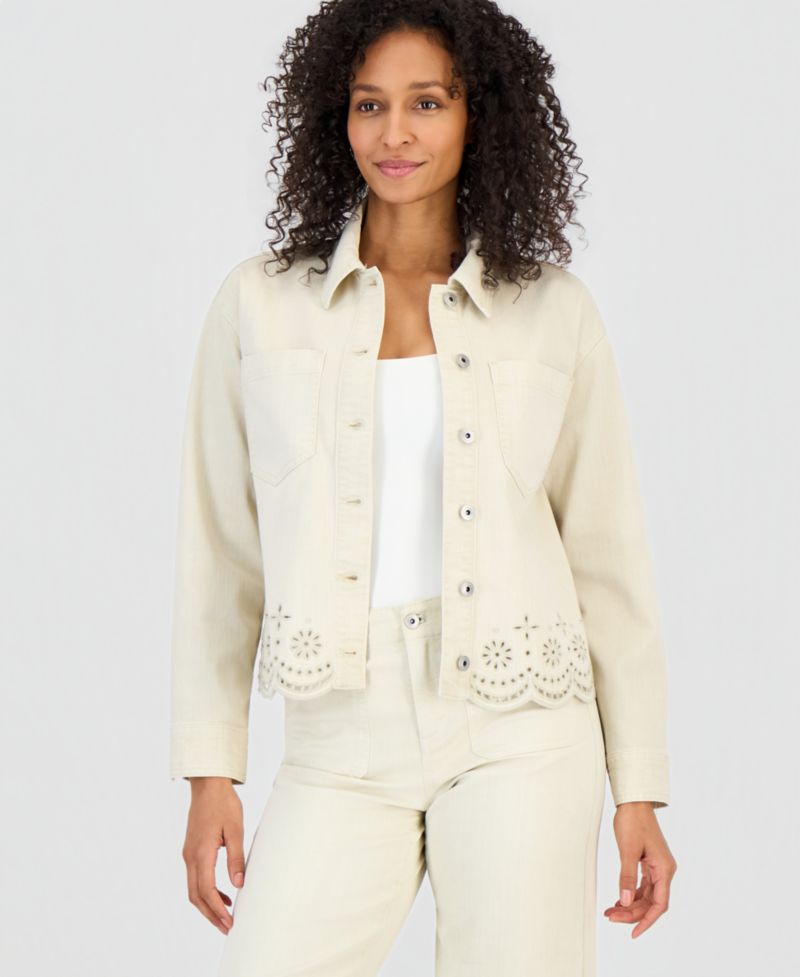 Women's Cropped Embroidered Shacket