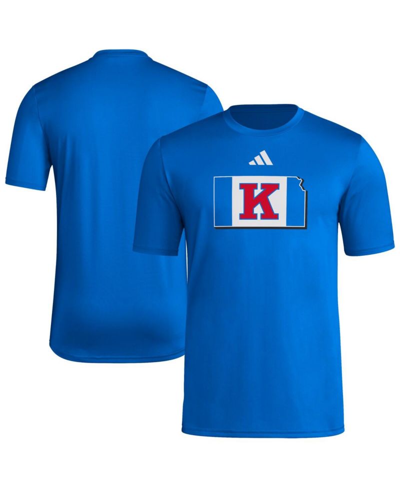 Men's Royal Kansas Jayhawks Basketball State Outline Pre-Game T-Shirt