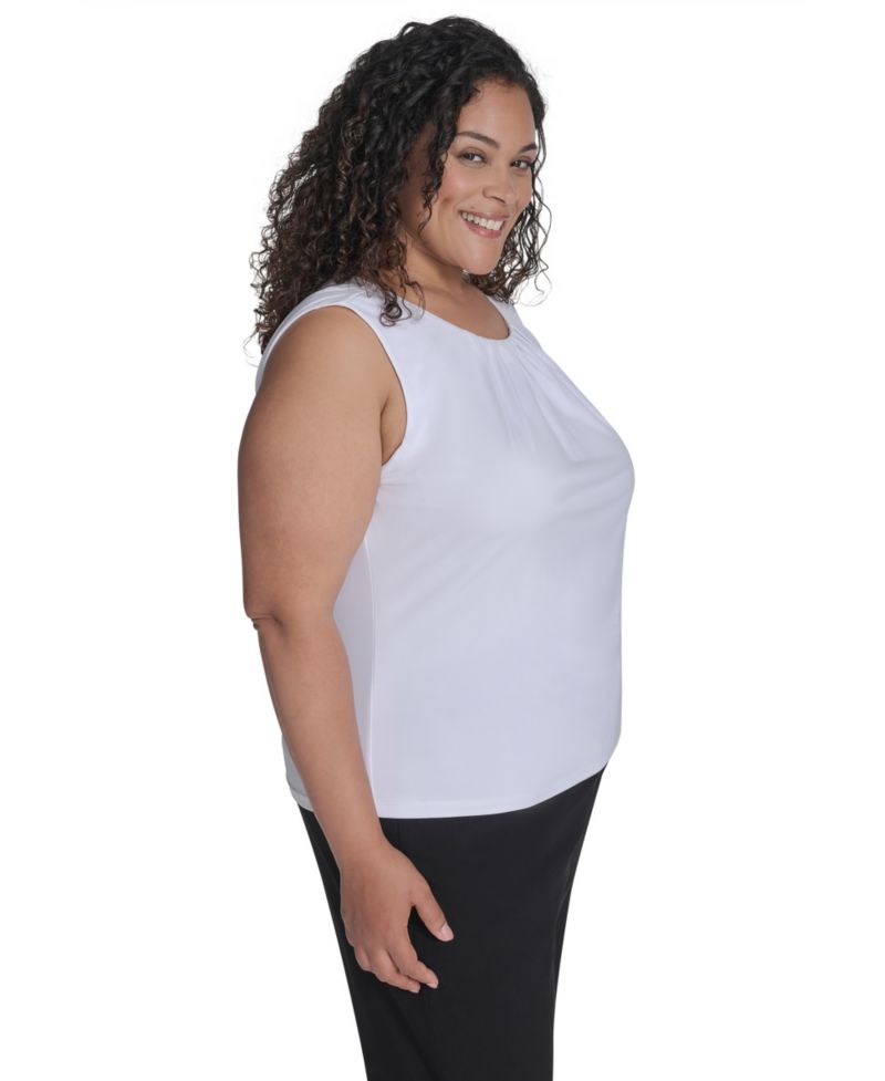 Plus Size Sleeveless Pleat-Neck Top