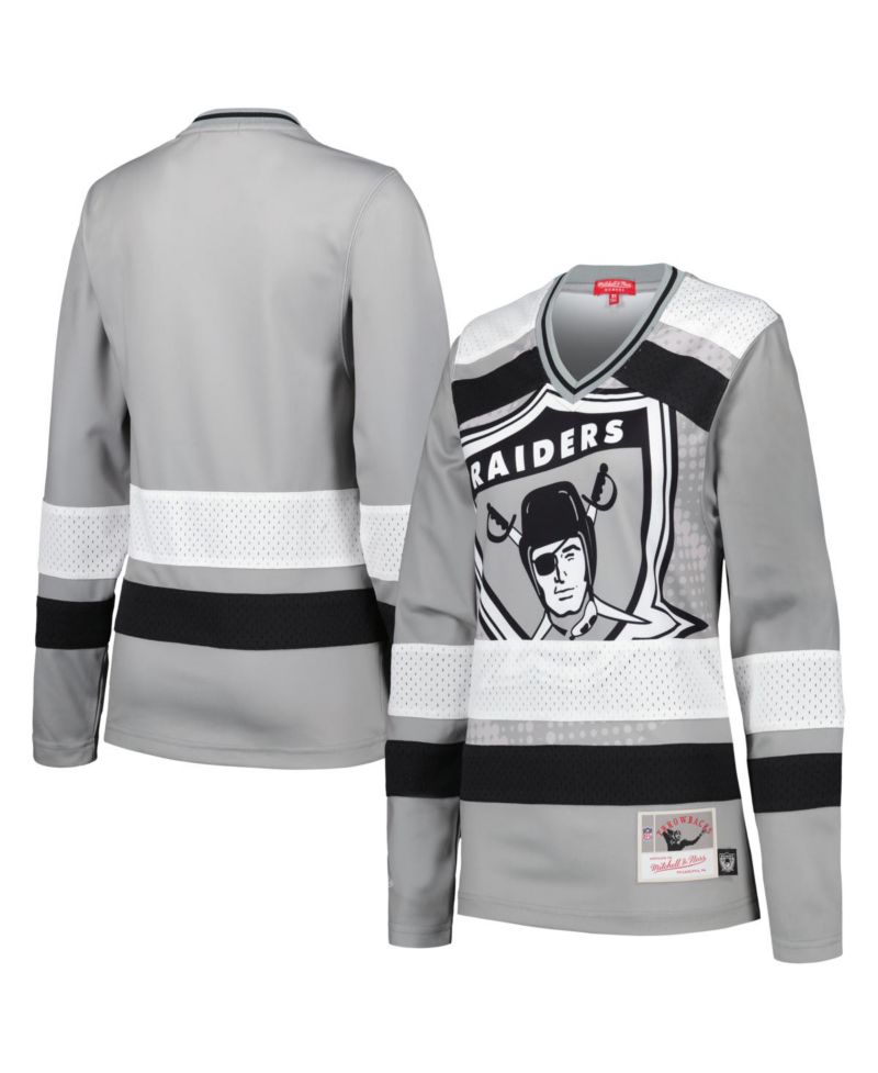 Women's Silver Distressed Las Vegas Raiders Big Face 7.0 Long Sleeve Jersey T-shirt