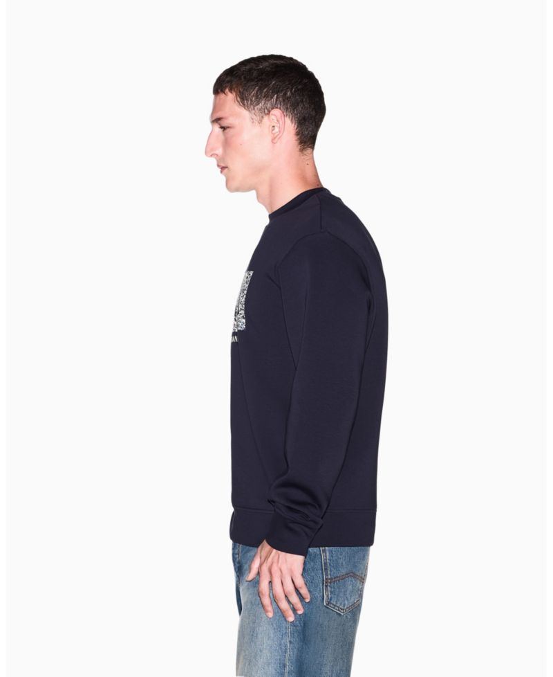 Men's Long Sleeve All-Over Logo Bonded Cotton Crewneck Sweatshirt