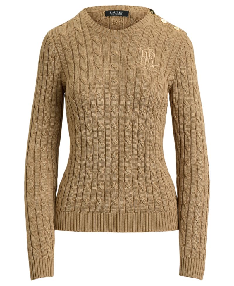 Petite Button-Trim Cable-Knit Sweater