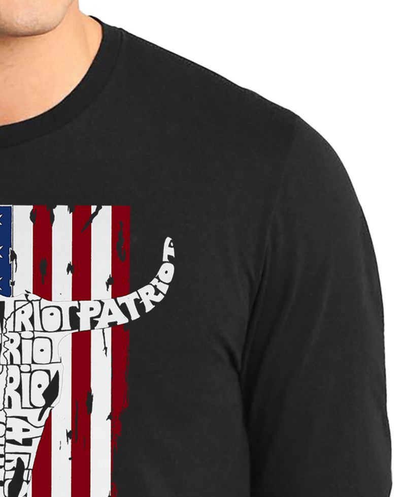 Men's Patriot Cow Skull Word Art Long-Sleeve T-Shirt