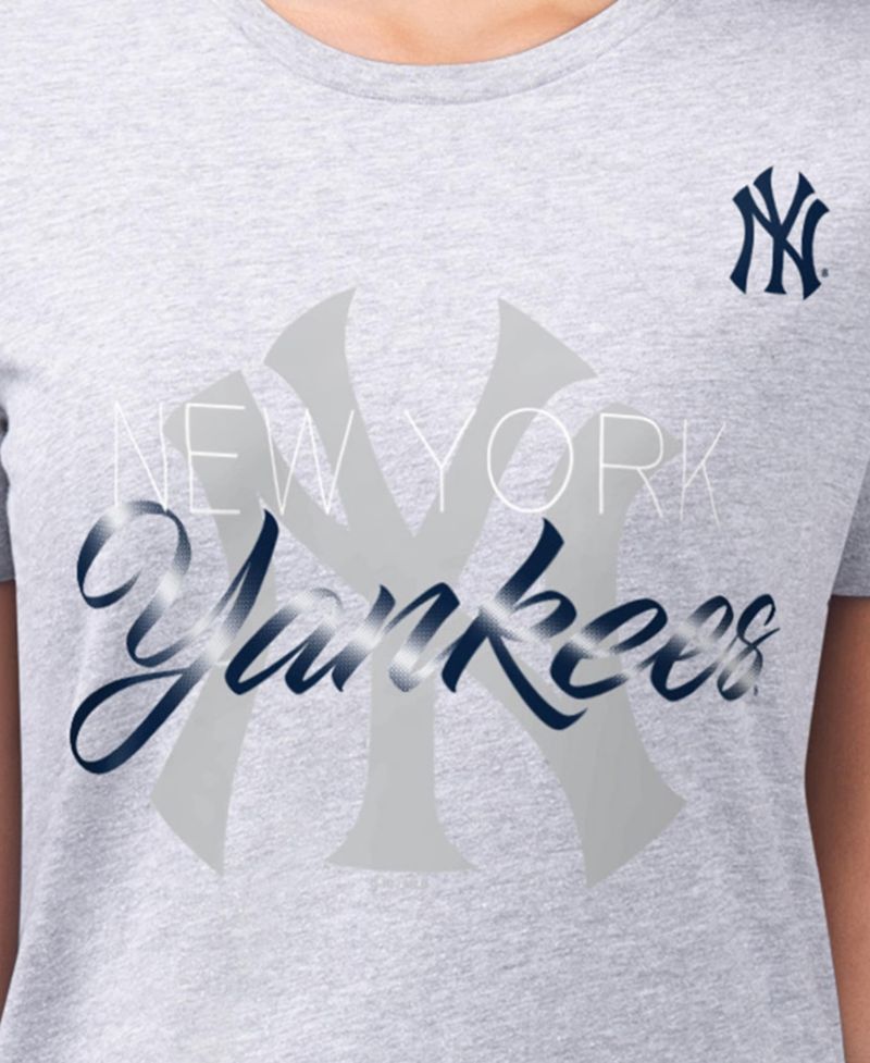 Women's Heather Gray New York Yankees Super-Slim Fit Lightweight Shadow Logo Graphic T-Shirt
