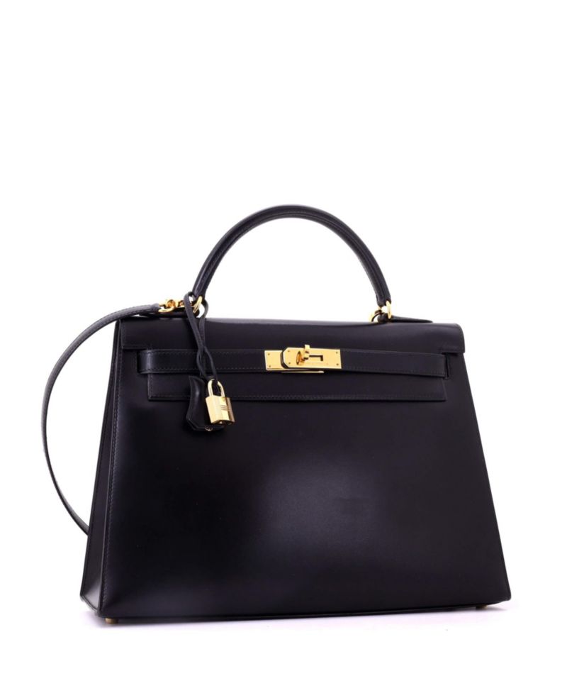 Kelly 32 Handbag Black Box Calf with Gold Hardware
