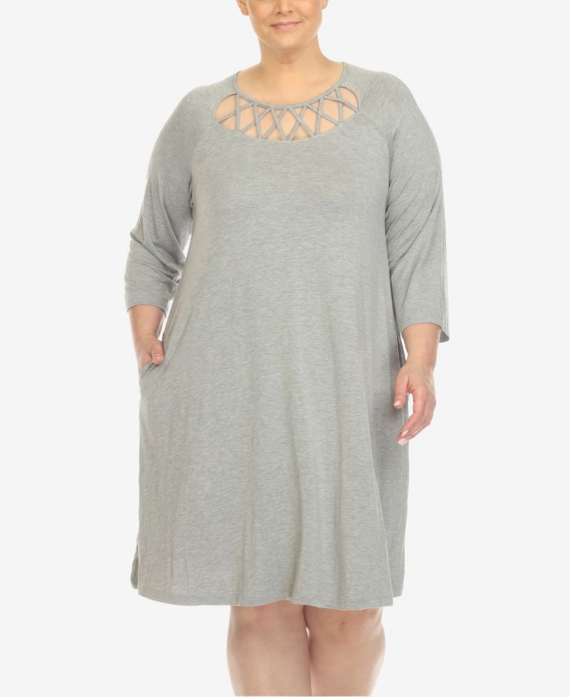 Plus Size Criss Cross Neckline 3/4 Sleeve Swing Dress