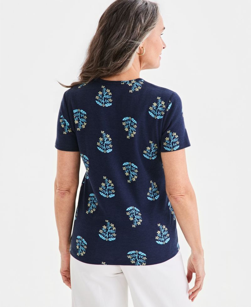 Petite V-Neck Floret Patch Top