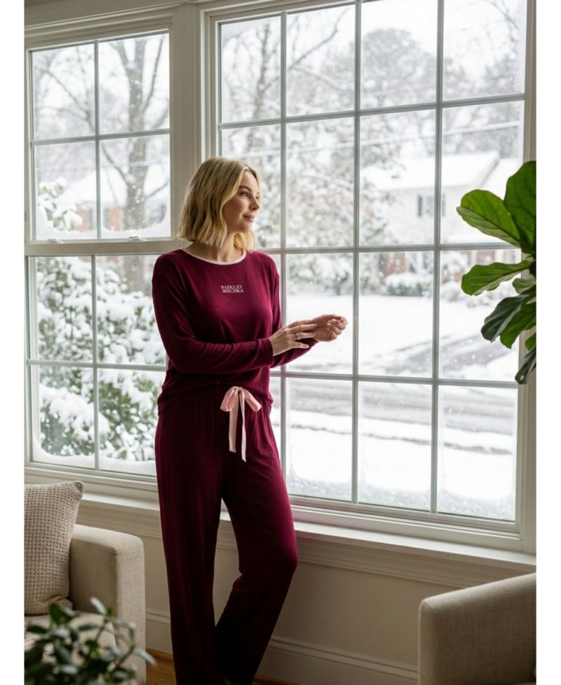 Women's Yummy Jersey Crew Neck Print Top and Wide Leg Pants Set