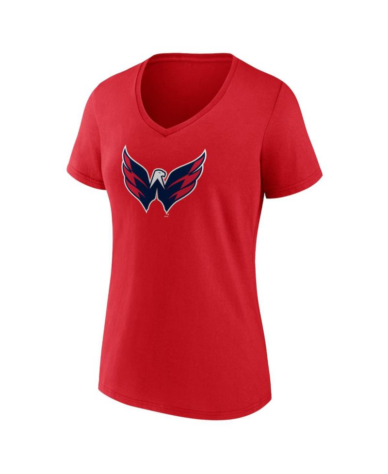 Women's Red Washington Capitals Primary Logo Team V-Neck T-Shirt