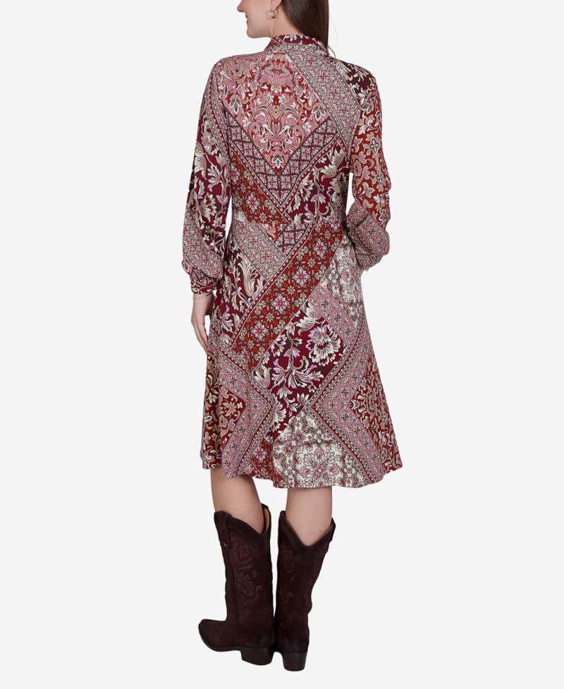 Petite Victorian Long-Sleeve Floral Midi Dress