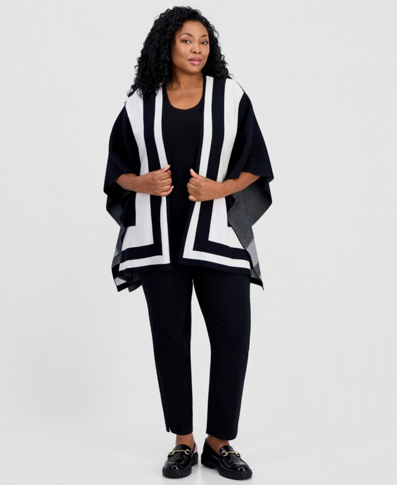 Plus Size Colorblock D O Cardi Open-Front Kimono Sleeves Cardigan