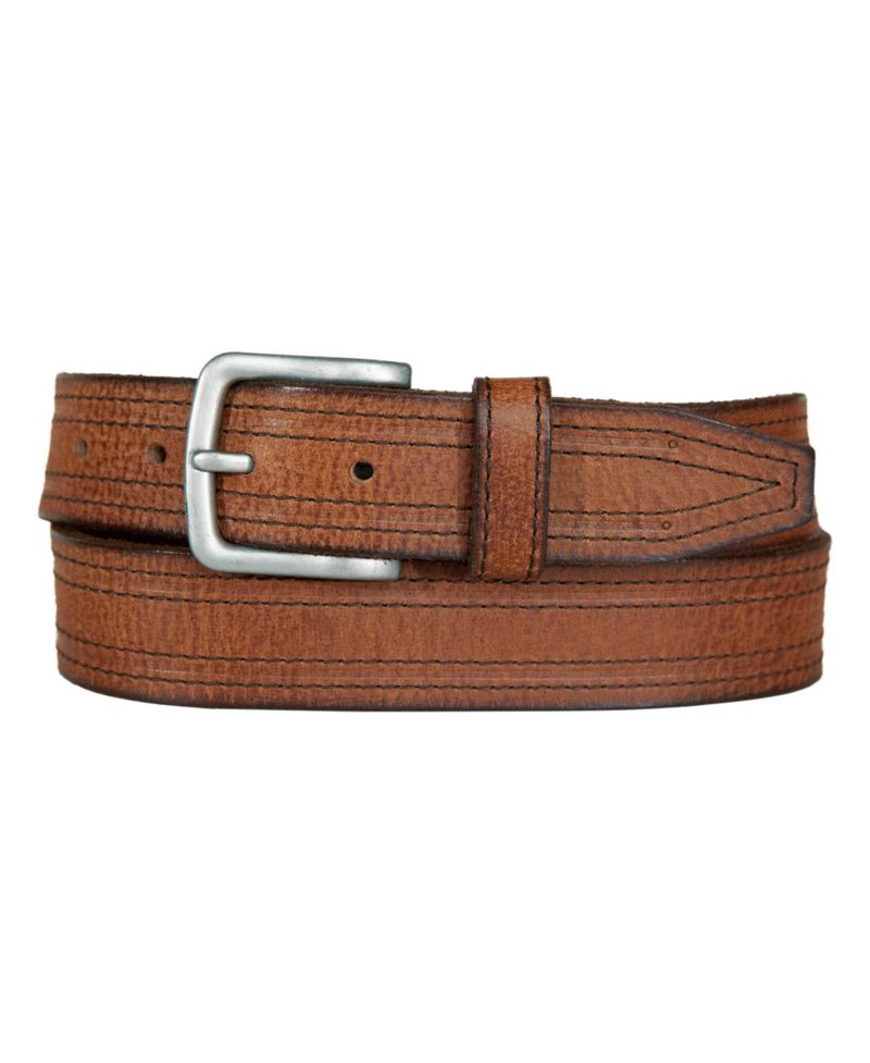 Men's Antique-Like Leather Belt with Darker Stitching Detail